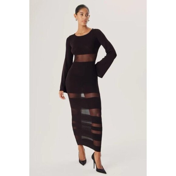 Ronny Kobo Greyson Dress Black Panel Sheer Long Sleeve - Picture 1 of 4